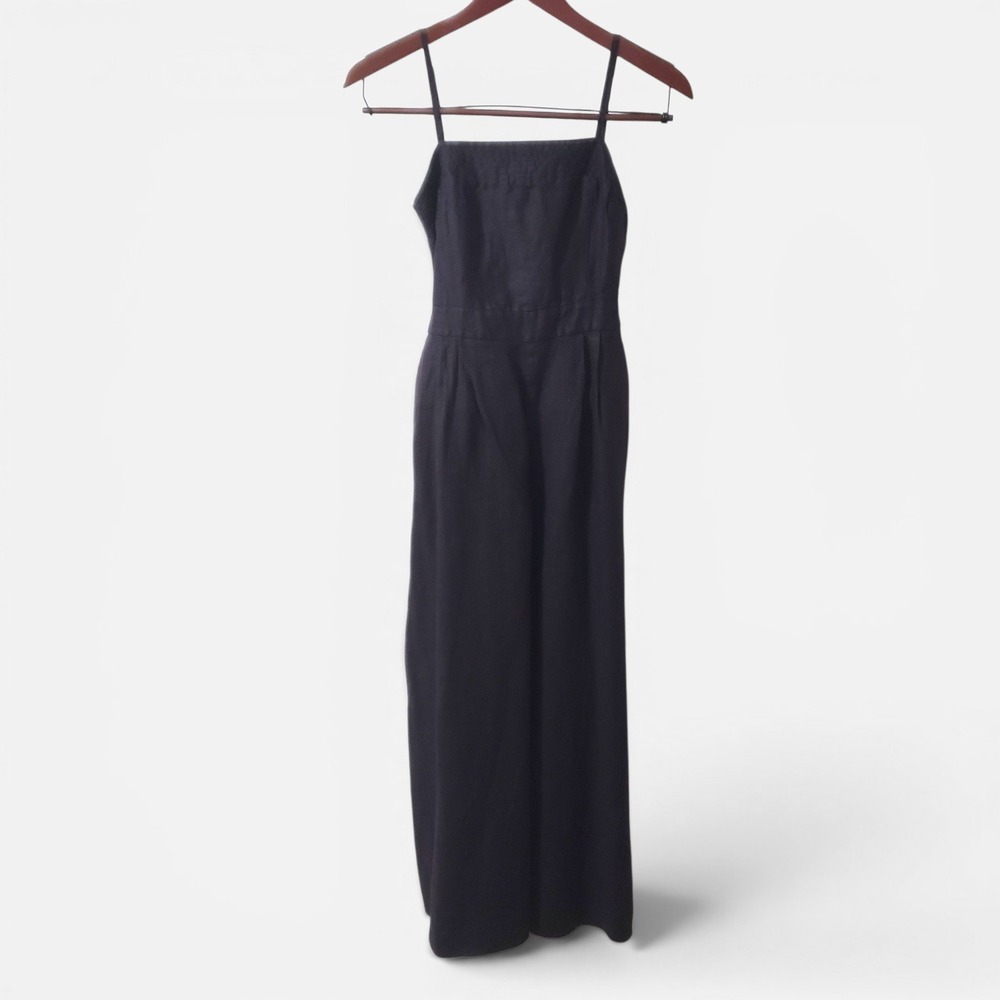 J.Crew Tie Waist Wide Leg Cropped Linen Jumpsuit‎ G6369 Black Size 2 - Picture 2 of 14